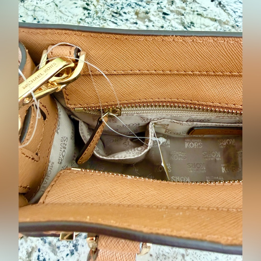 Michael Kors Signature Brown and Tan Dillon Small Satchel - Picture 7 of 14